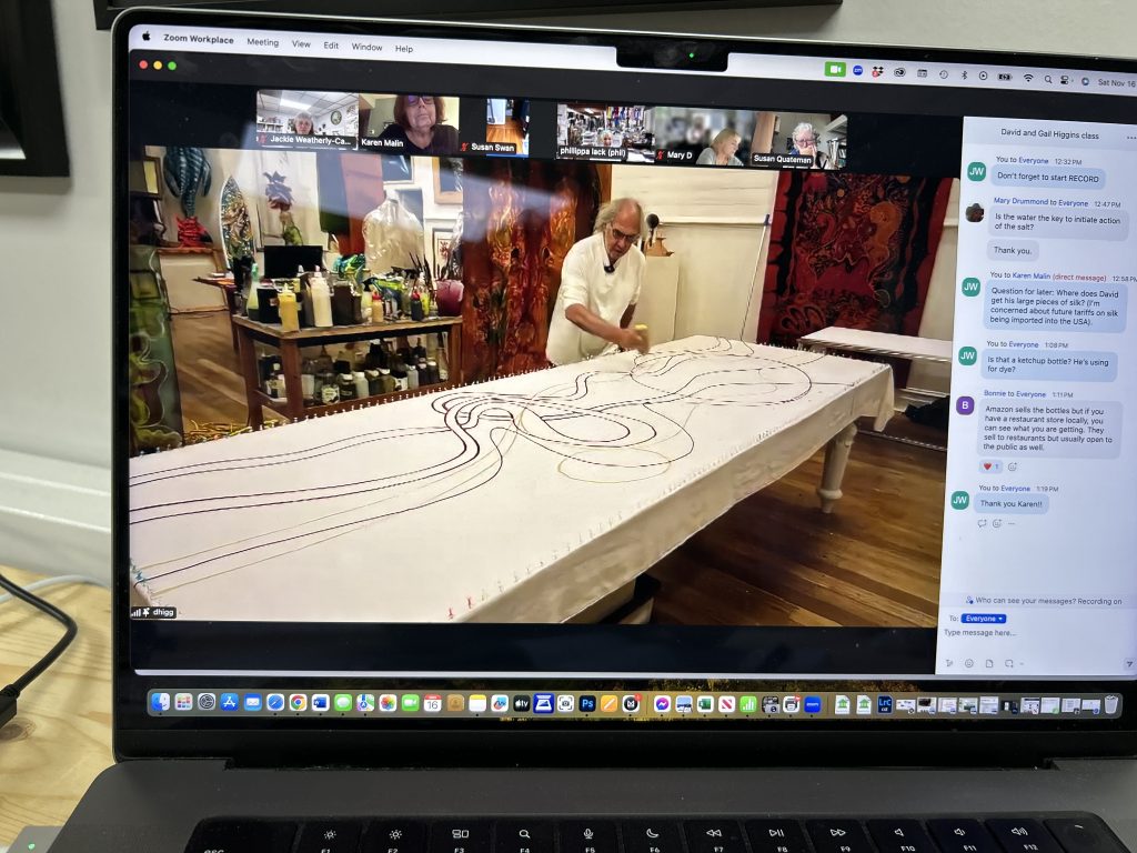 Australian artist David Higgins painting on silk 