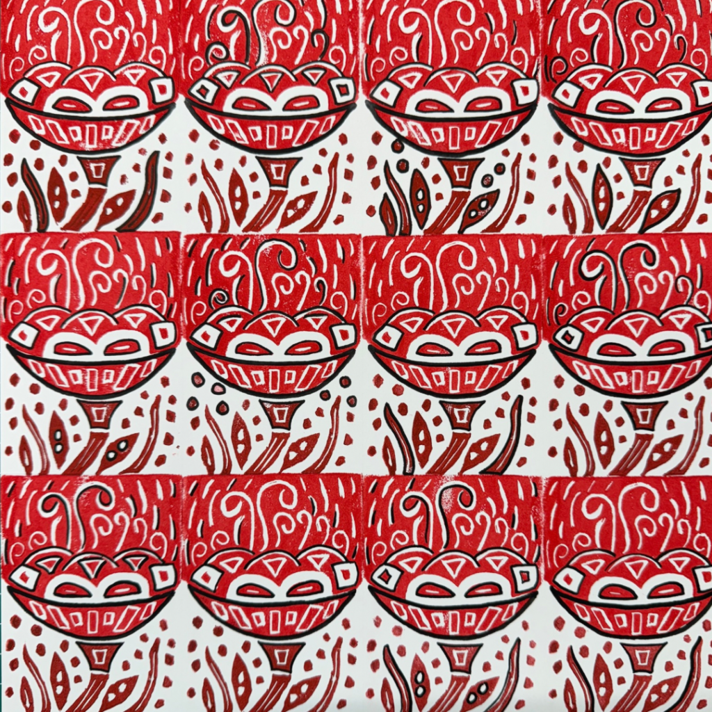 Linocut block print Gratitude Art